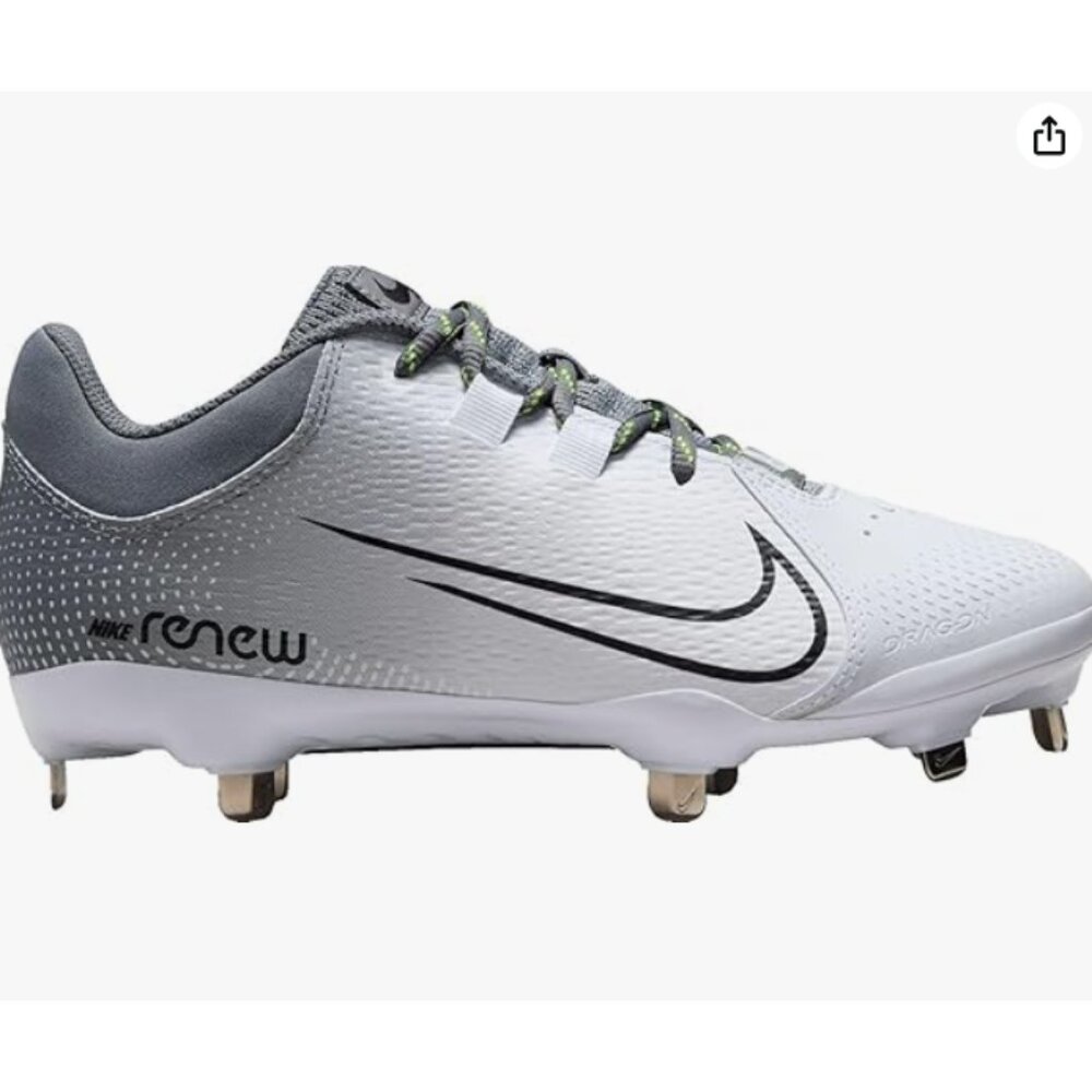 Nike Womens Hyperdiamond 4 Pro Size 8.5 White Metal Gray Softball Baseball Cleat